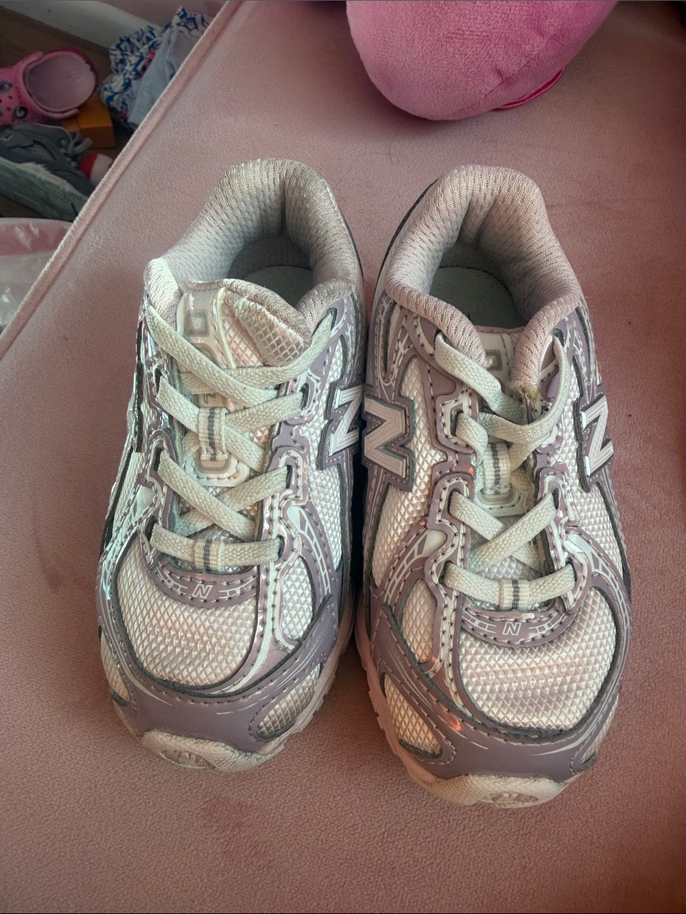 New Balance Kids Gray and White Mesh Athletic Sneakers